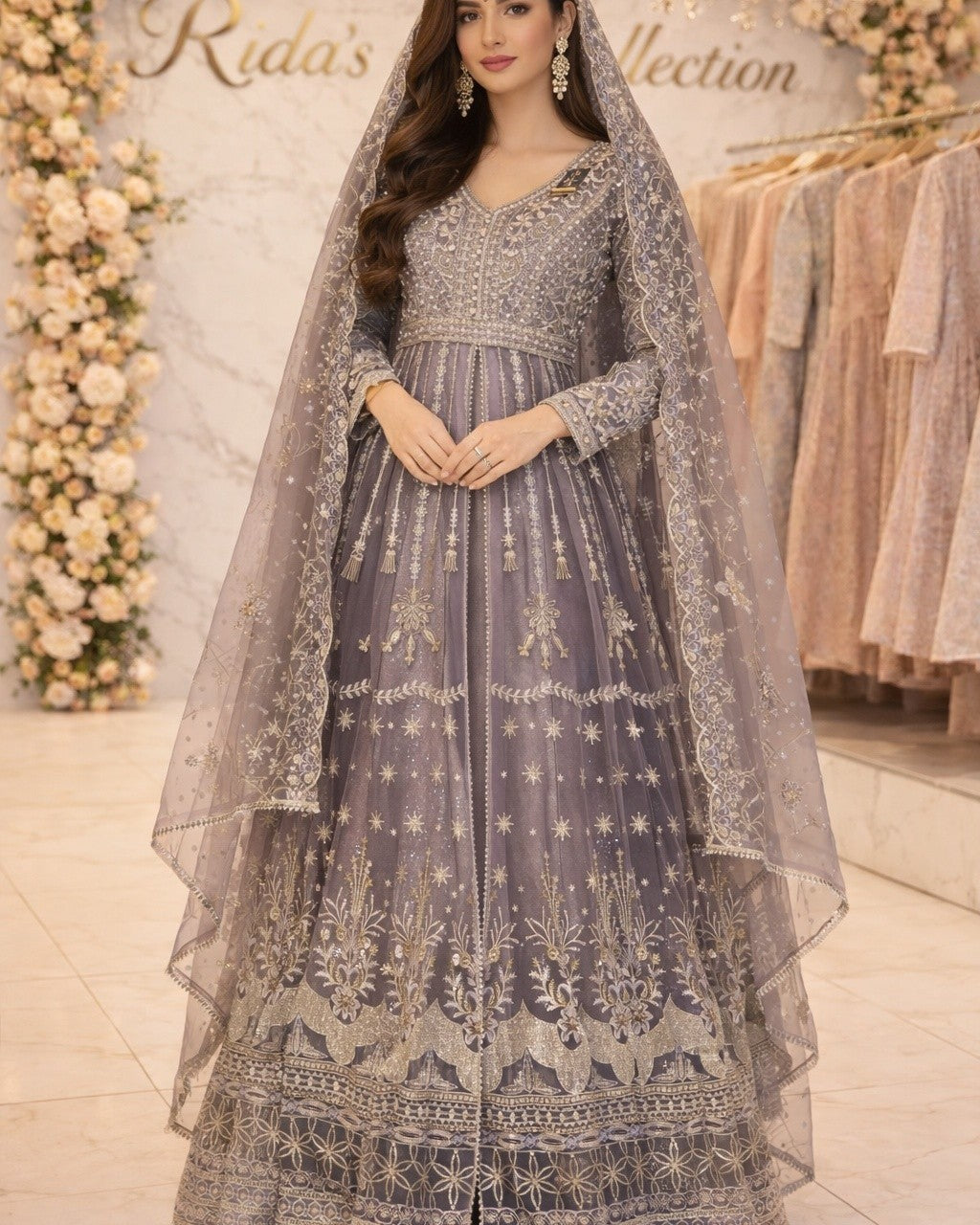 Lilac Color Embroidered Maxi Rida's Collection