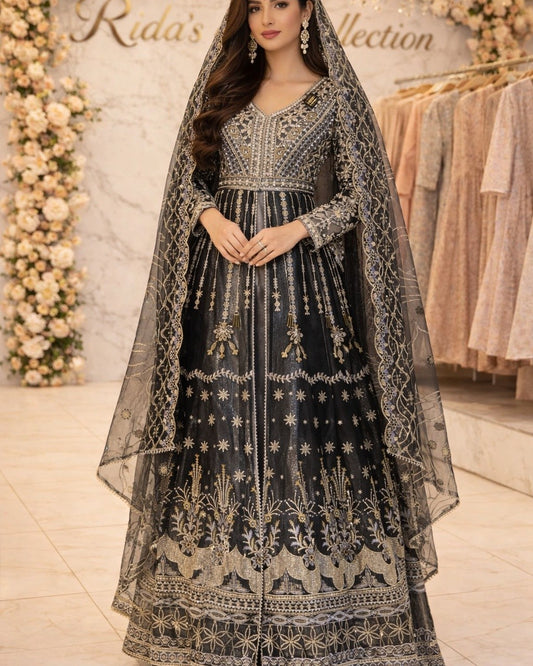 Black Color Embroidered Maxi