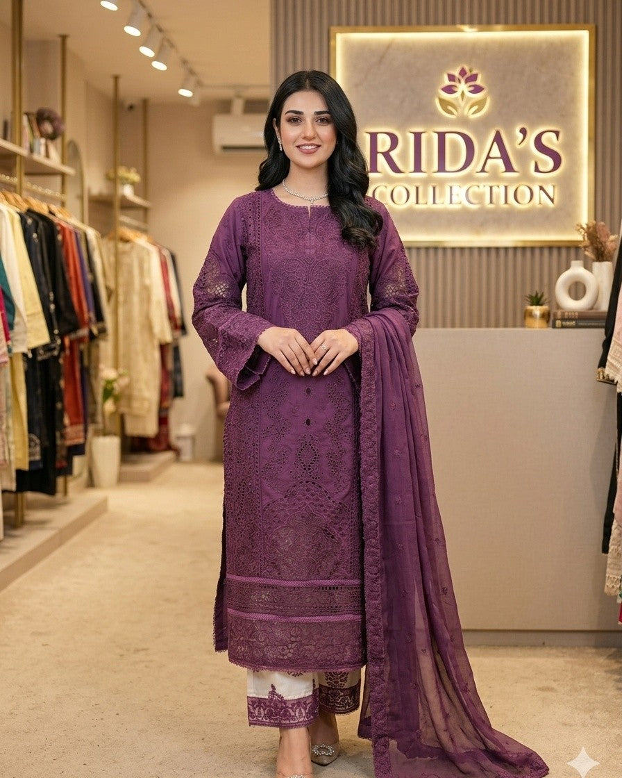 Maroon Embroidered lawn dress Areej