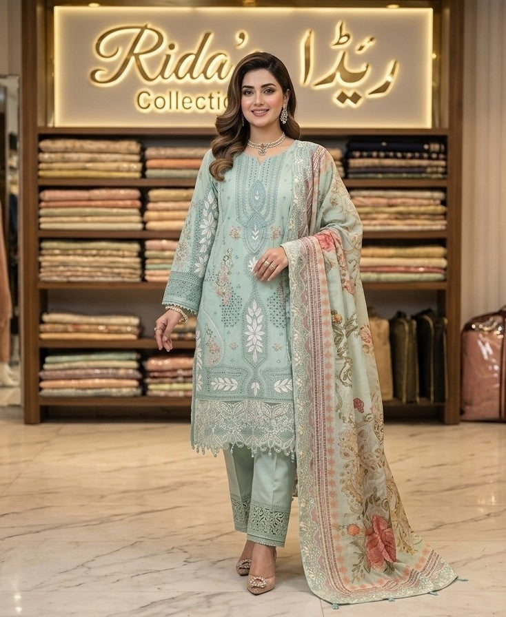 Pistachio embroidered lawn dress ARJ12 Areej