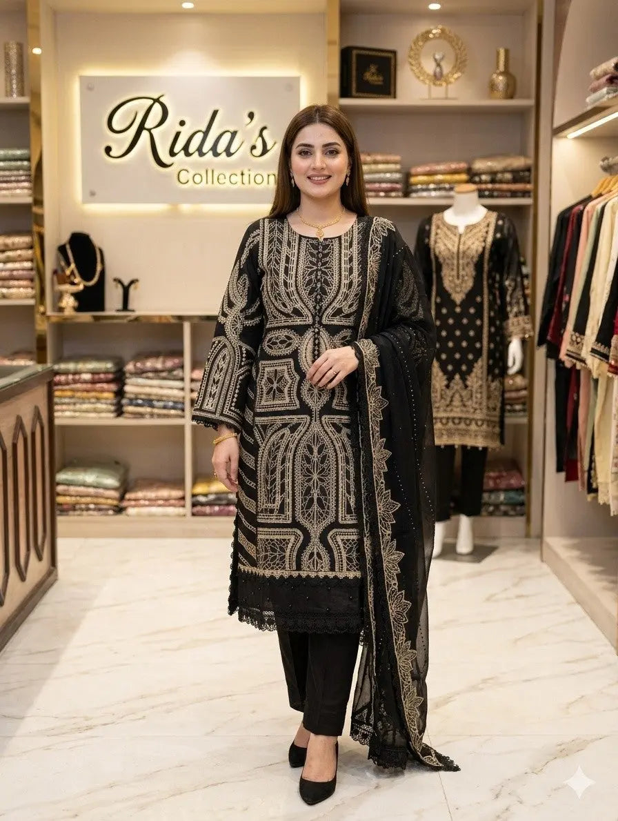 black embroidered lawn dress ARJ05 Areej