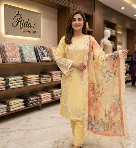 Lemon embroidered lawn dress ARJ11
