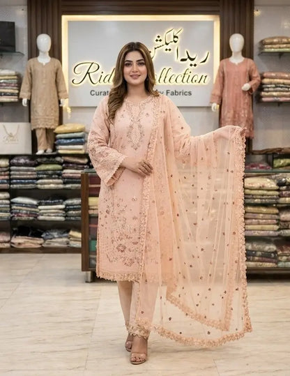 Pink skin embroidered lawn dress ARJ04 Areej