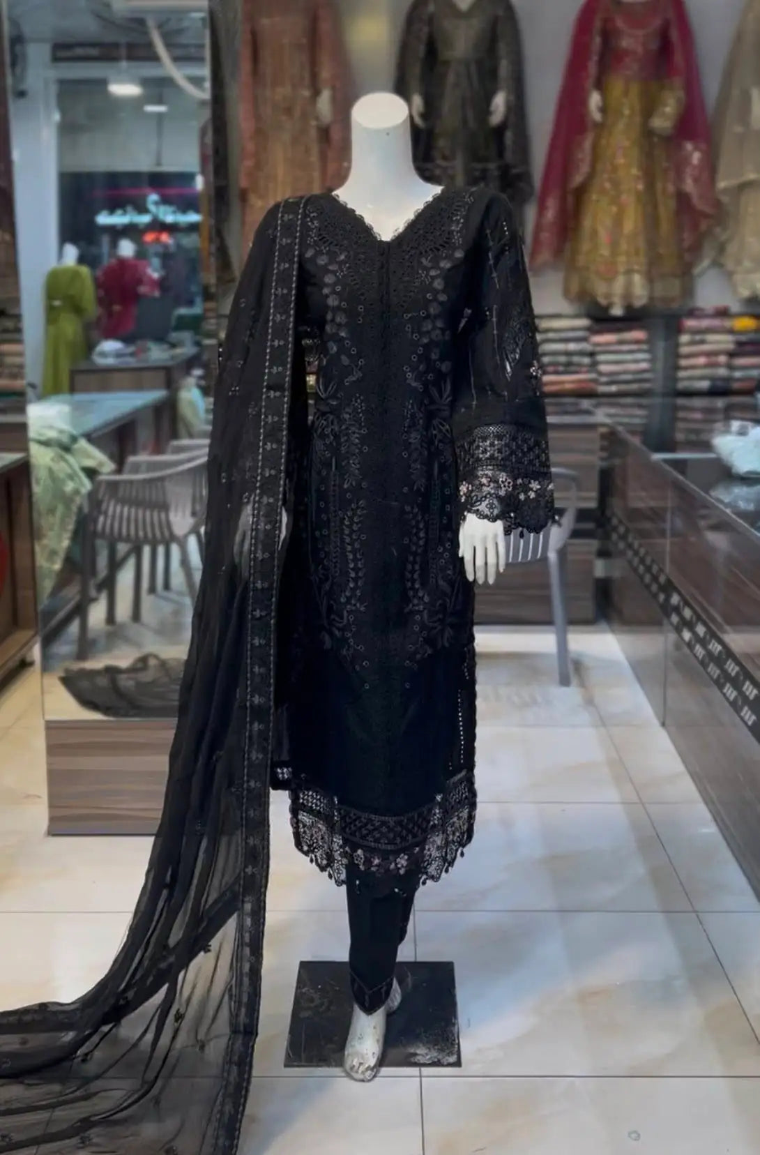 black embroidered lawn dress ARJ13 Areej