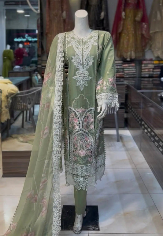 Pistachio embroidered lawn dress ARJ07