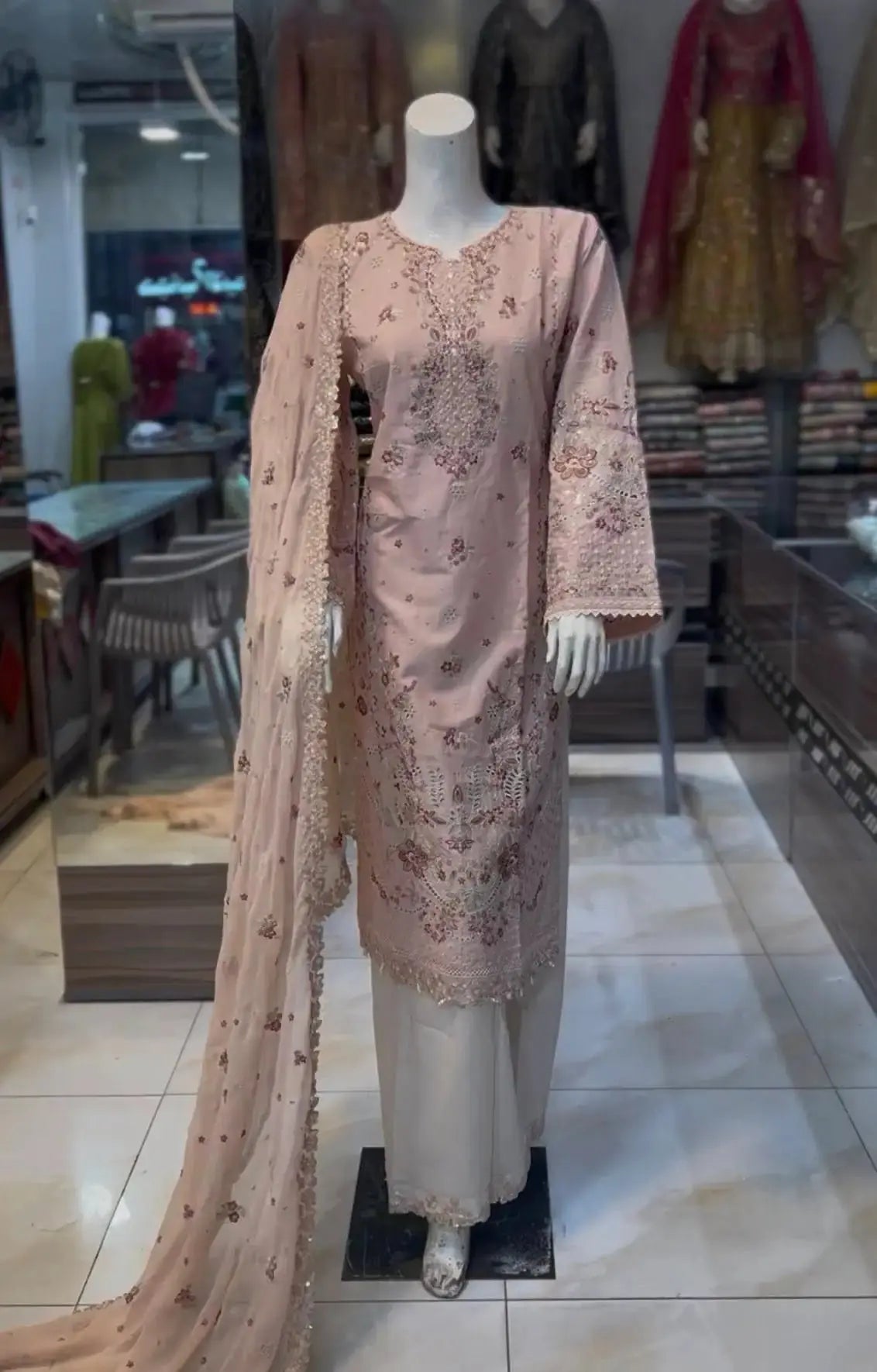 Pink skin embroidered lawn dress ARJ04 Areej