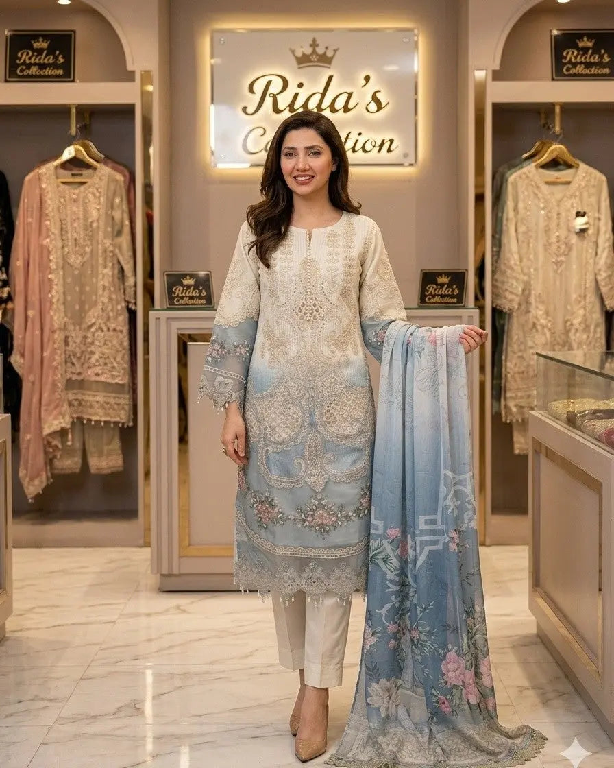 Maria b off white sky double shade Mansooj