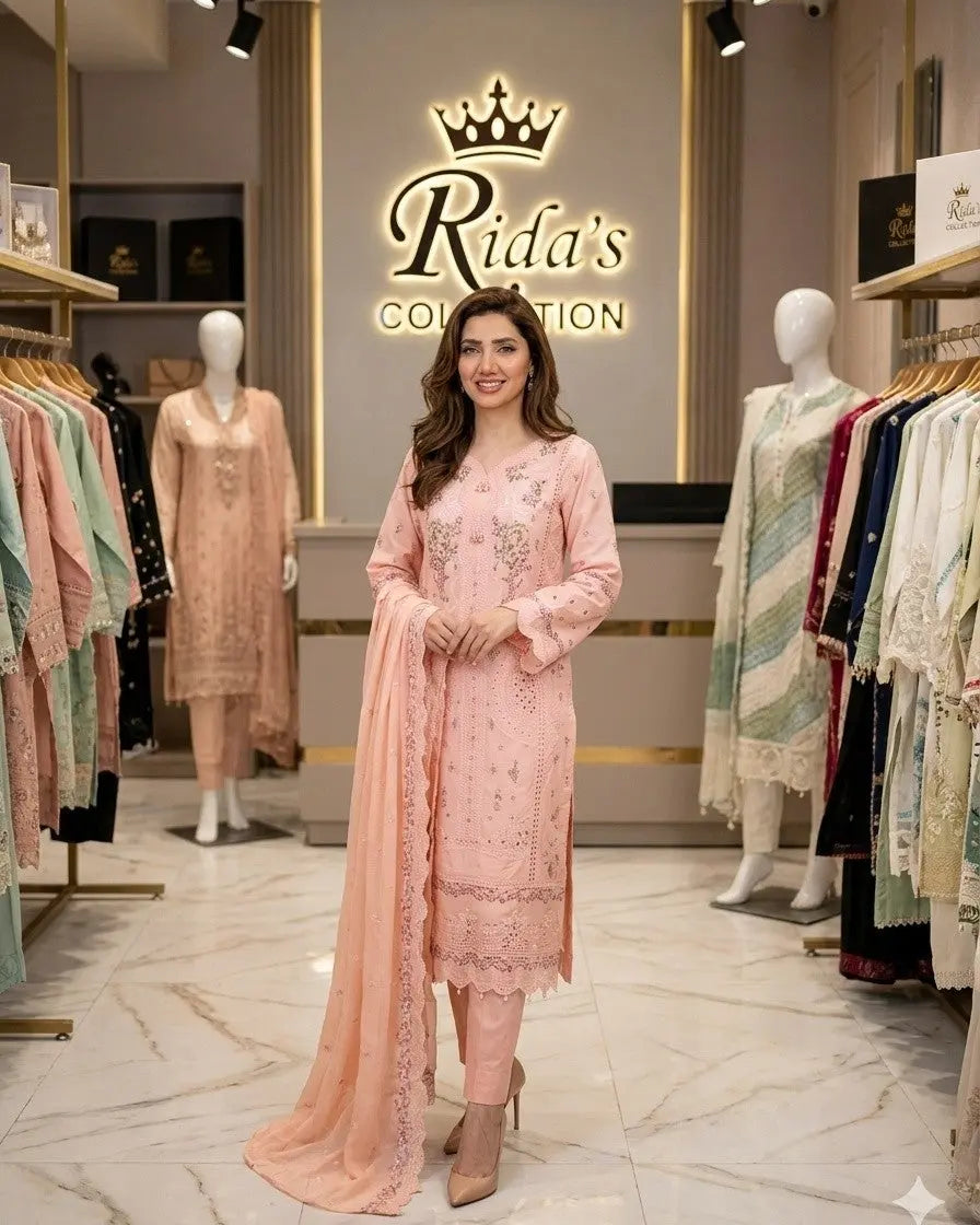 Maria b peach lawn dress MR-605 Maysoon
