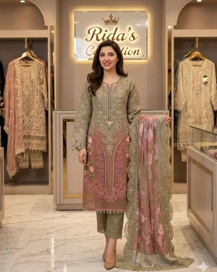 Maria b olive peach double shade Mansooj