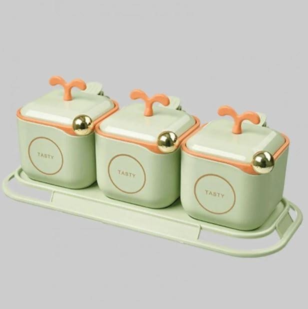 3 in 1 Nordic Spice Jar Set with Serving Tray and Spoon Spice Container with Lid ARDS