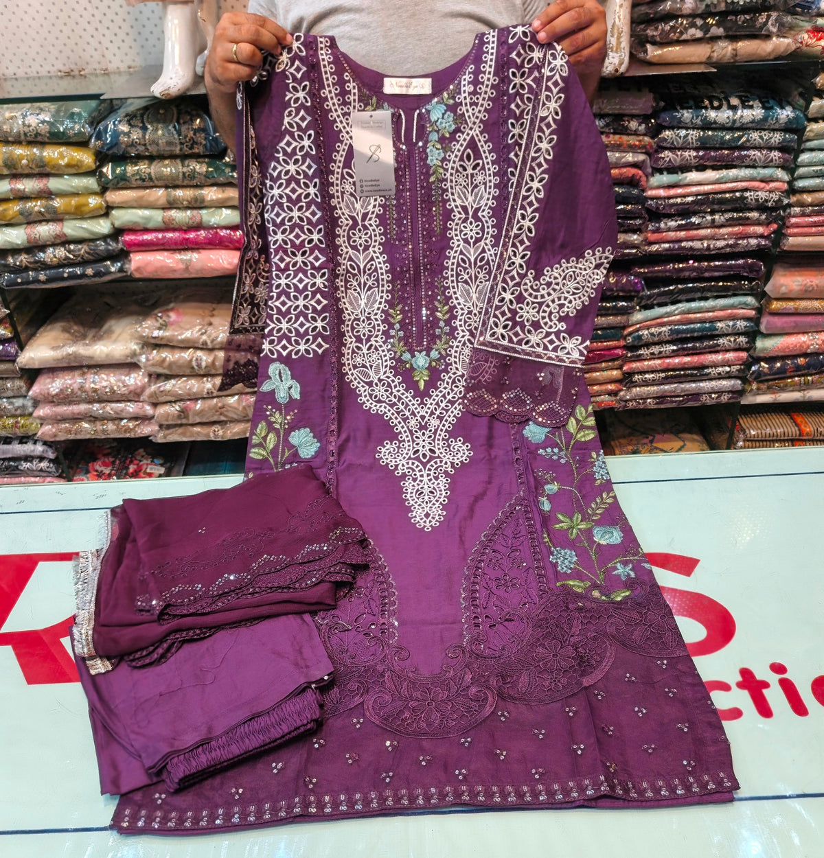 Purple color viscous embroidered dress 01 AB Kids