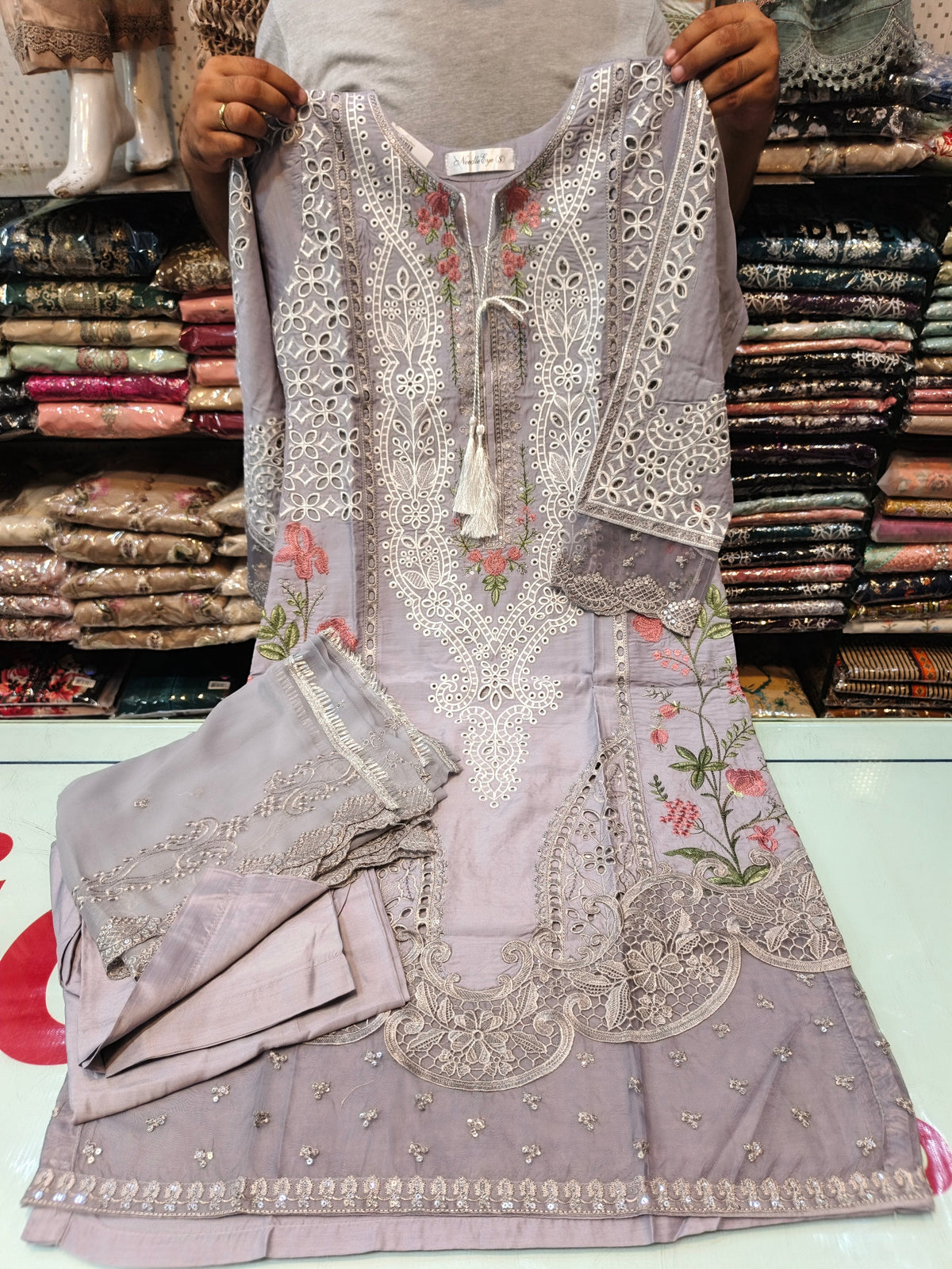 Gray color viscous embroidered dress 04 AB Kids