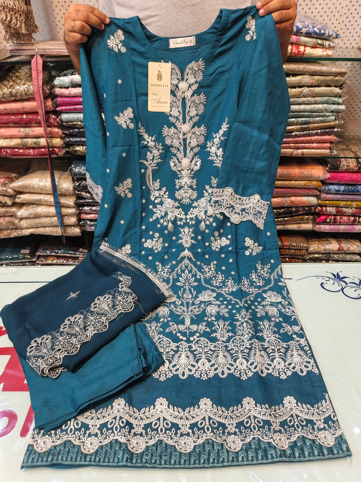 Sea Green color viscous embroidered dress 07 AB Kids