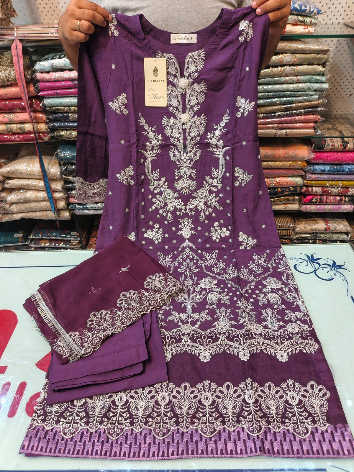 Purple color viscous embroidered dress 09 AB Kids