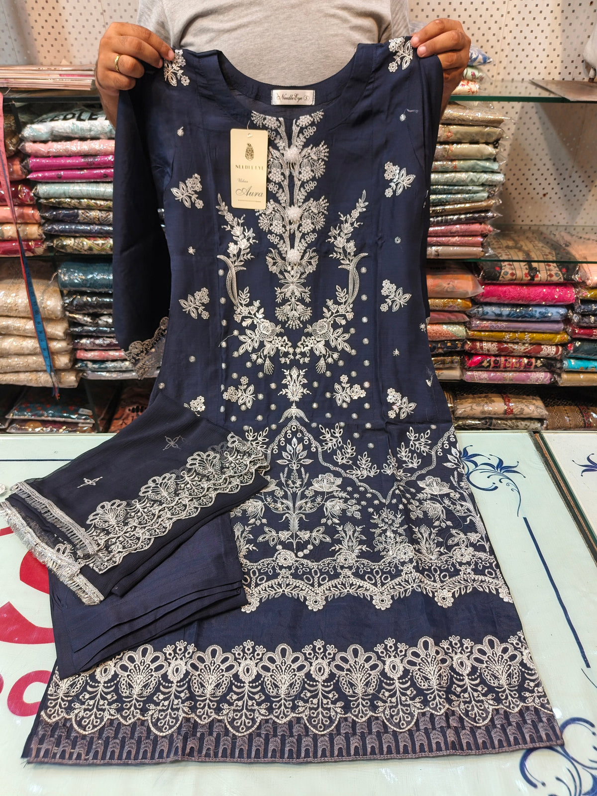 Navy Blue color viscous embroidered dress 11 AB Kids