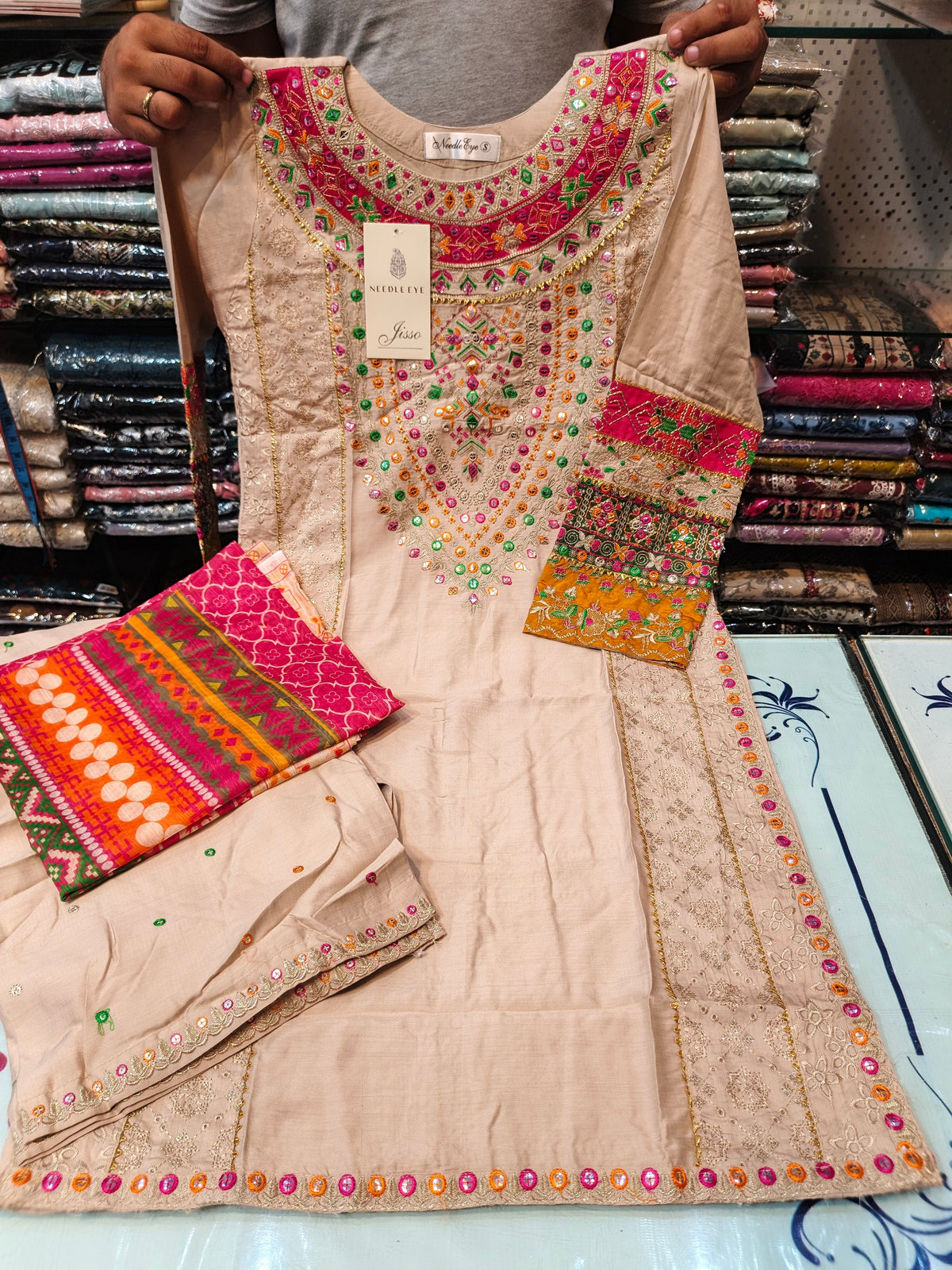 Skin color viscous embroidered dress 15 AB Kids