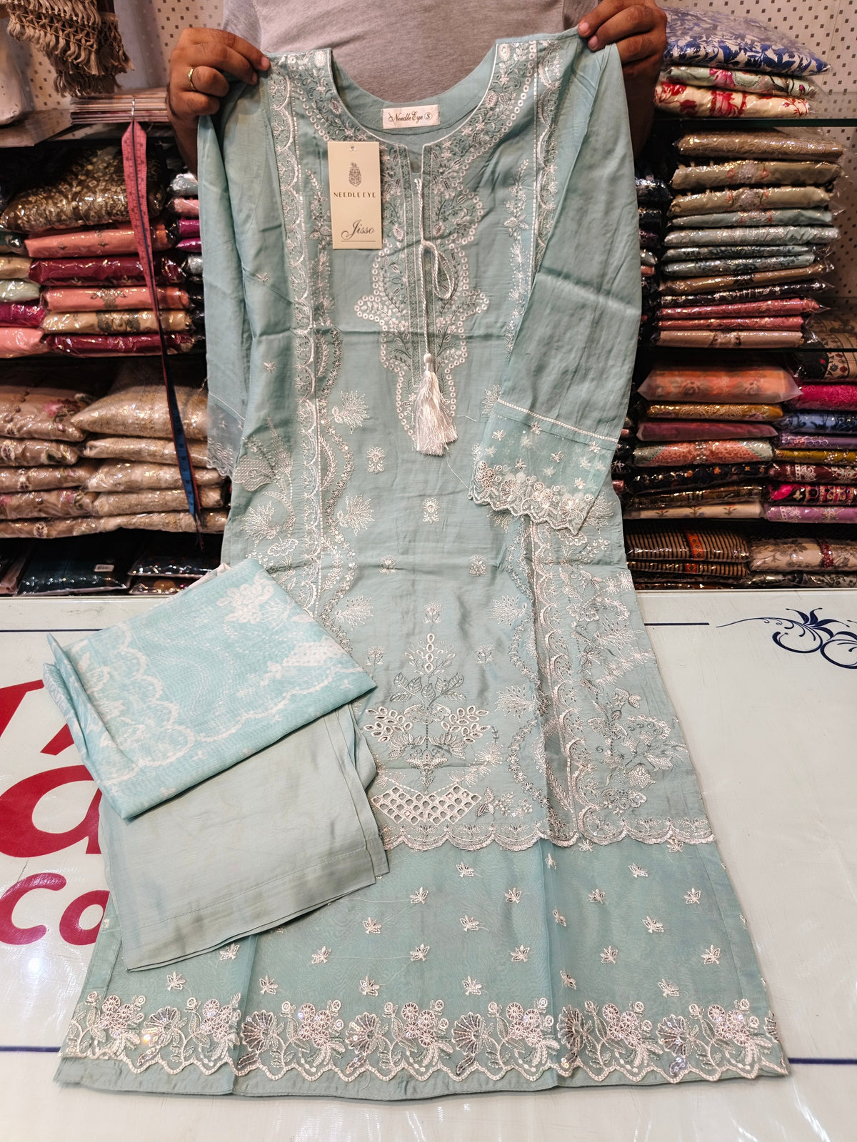 Aqua color viscous embroidered dress 17 AB Kids