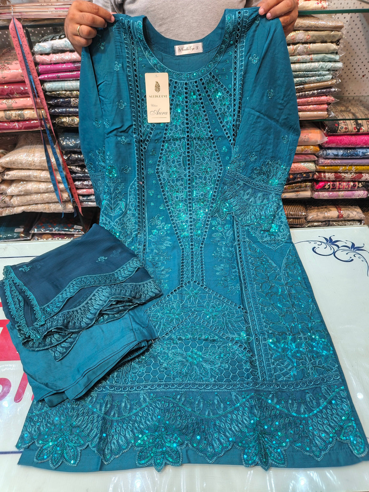 Sea Green color viscous embroidered dress 19 AB Kids