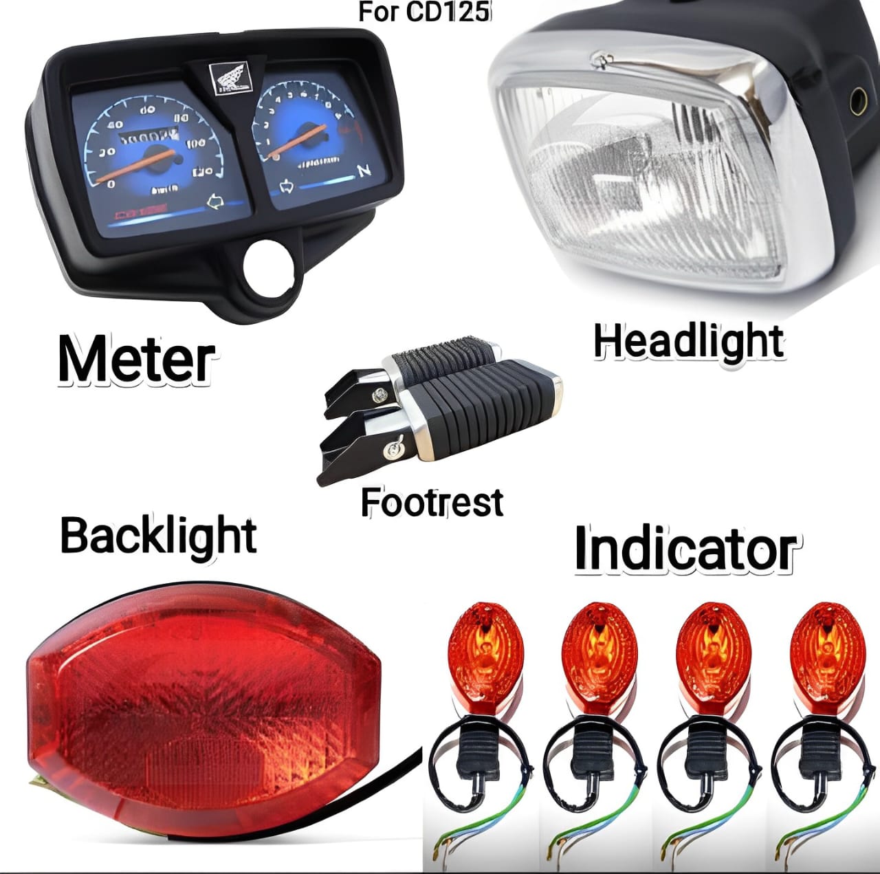 CD125 Motorcycle Parts Set – Meter, Headlight, Tail Light, Indicators &amp; Footrest HHC