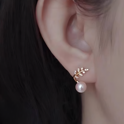 Elegant Leaf Pearl Korean Earrings – AWT-103 HHC
