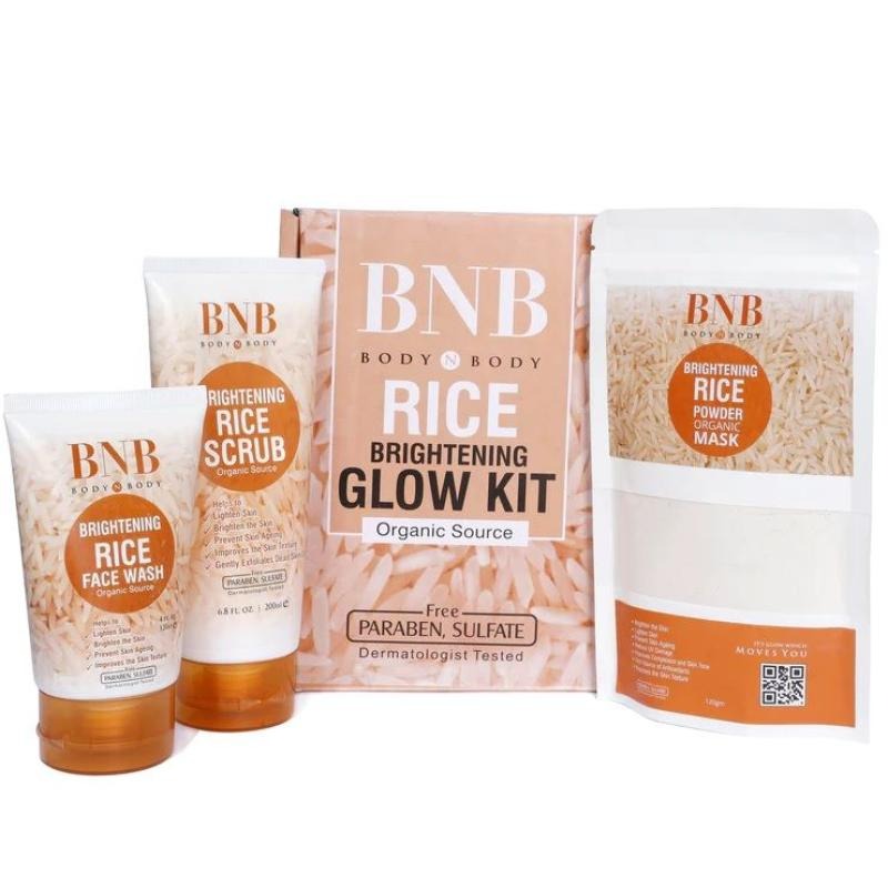 Pack of 3 BNB Rice Extract Bright & Glow Kit Golden Cap with box