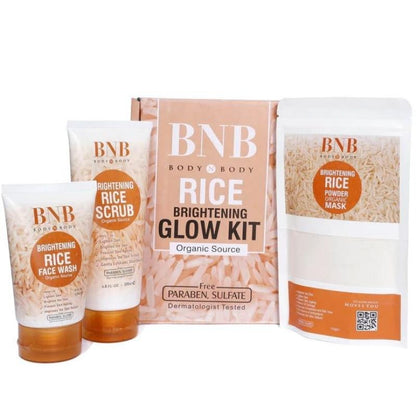 Pack of 3 BNB Rice Extract Bright & Glow Kit Golden Cap with box