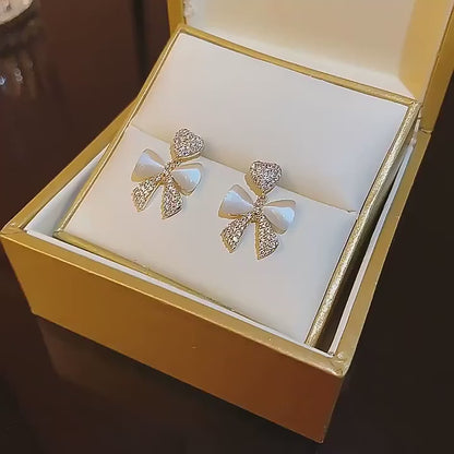 Heart Bow Zircon Korean Stud Earrings