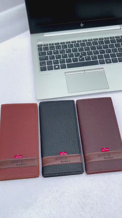 Long Wallet Purse – Contrast Band Design with Card Slots &amp; Zipper Pocket