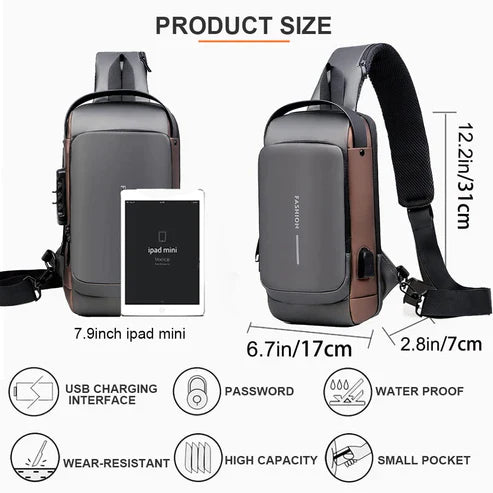 Black Multifunction Anti-Theft USB Charging Crossbody Shoulder Bag YMDS