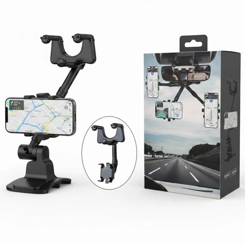 360° Rotatable & Retractable Rearview Mirror Phone Holder YMDS
