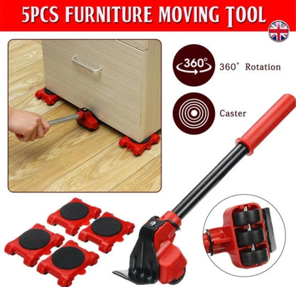 5-in-1 Heavy Furniture Mover Tool Set with Lifter & 360° Rollers YMDS