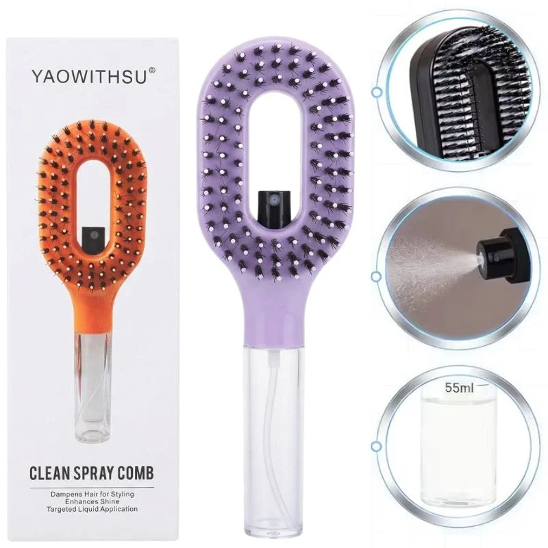 2-in-1 Misting Hair Brush with Water Spray Bottle YMDS