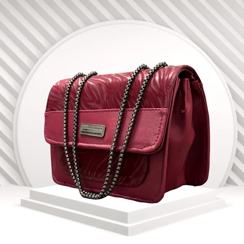 Luxury Women’s Shoulder Bag in Maroon Faux Leather for Casual, Work, and Formal Use YMDS
