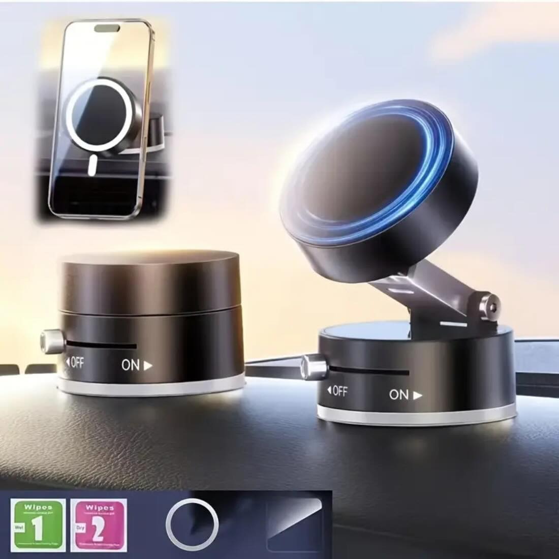 Magnetic Wireless Phone Holder with Foldable Suction Grip for Secure Mounting YMDS