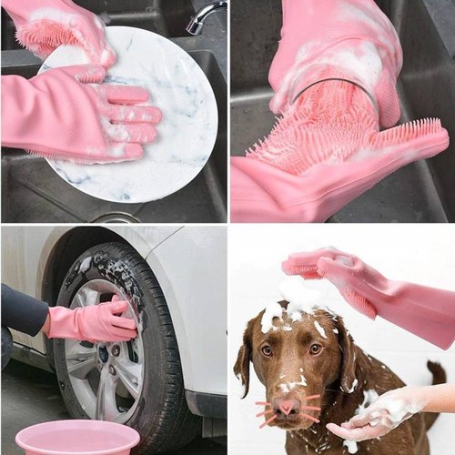 Reusable Silicone Washing Gloves with Built-In Scrubber for Kitchen YMDS