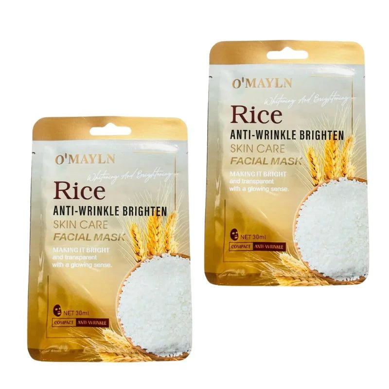 Pack of 2 | O’Mayln Rice Facial Mask | Anti-Wrinkle, Brightening & Hydrating Sheet Mask YMDS
