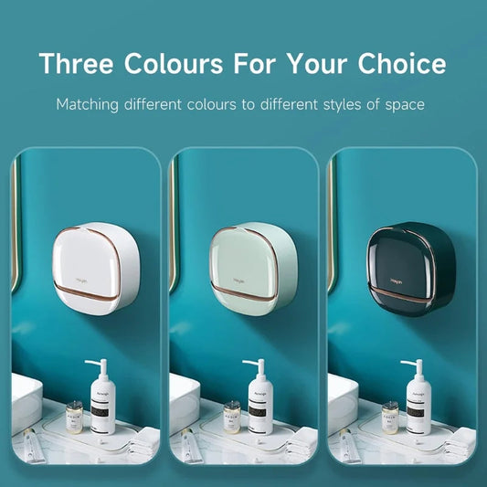Self-Adhesive Wall-Mounted Luxury Soap Holder with Lid and Drainage Tray YMDS