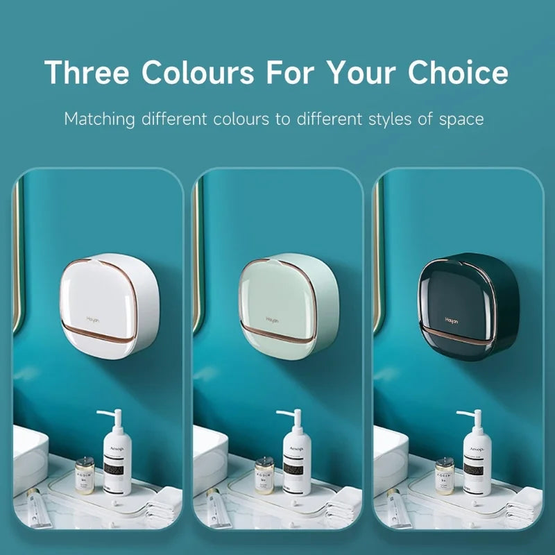 Self-Adhesive Wall-Mounted Luxury Soap Holder with Lid and Drainage Tray YMDS