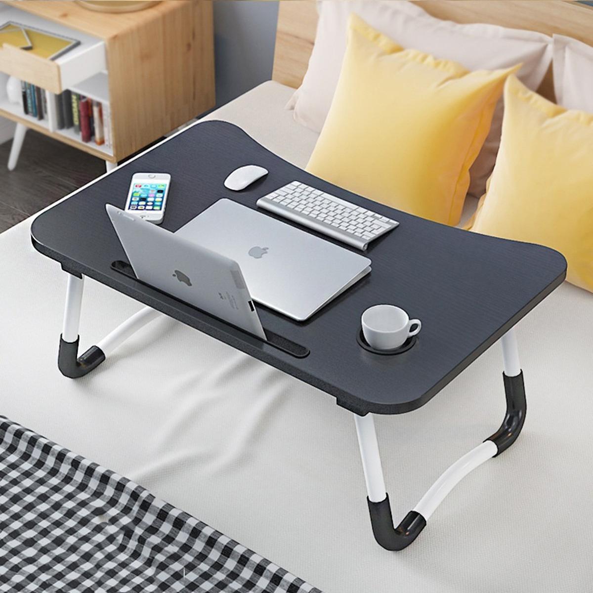 Laptop Table | Black Color | Foldable Legs, Tablet Groove & Cup Slot YMDS