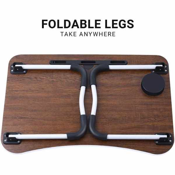 Laptop Table | Brown Color | Foldable Legs, Tablet Groove & Cup Slot YMDS