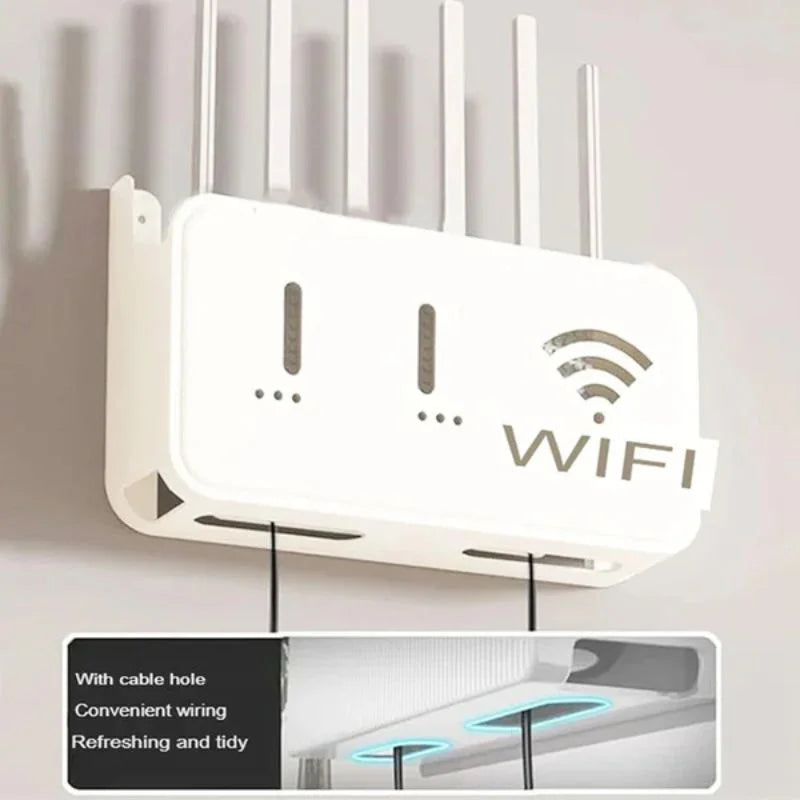 White WiFi Router Storage Box & Wall Mount Shelf Universal Cable Organizer YMDS
