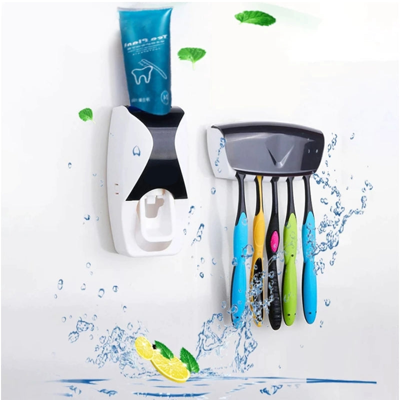 Automatic Toothpaste Dispenser Set with Wall-Mounted Toothbrush Holder YMDS