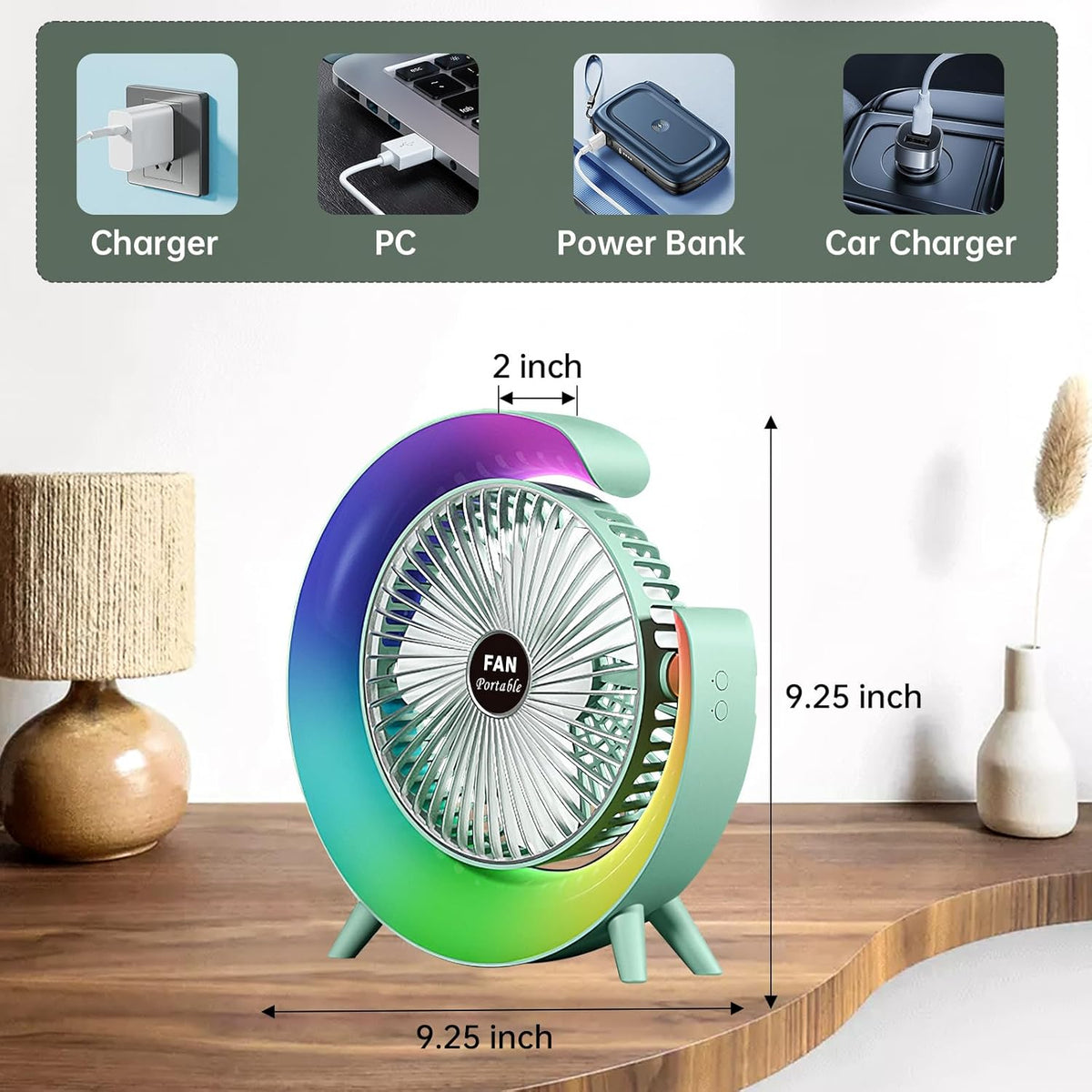 Colorful USB Rechargeable Desktop Fan YMDS