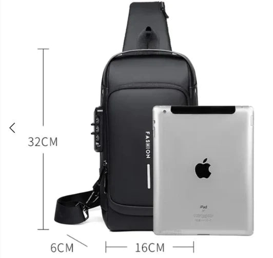 Black Multifunction Anti-Theft USB Charging Crossbody Shoulder Bag YMDS