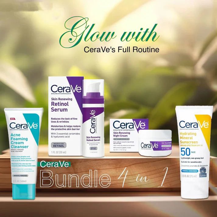 CeraVe 4-in-1 Skincare Kit | Cleanser, Serum, Sunblock & Night Cream YMDS