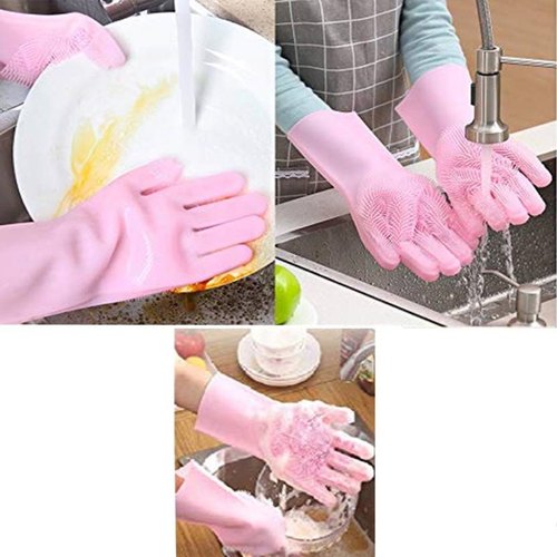 Reusable Silicone Washing Gloves with Built-In Scrubber for Kitchen YMDS