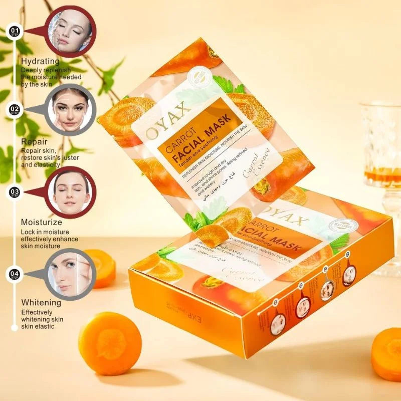 Pack of 2 | Beauty Skin Carrot Sheet Mask | Moisturizing, Brightening & Nourishing Facial Mask YMDS