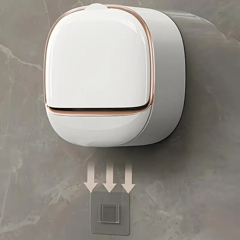 Milky White | Self-Adhesive Wall-Mounted Luxury Soap Holder with Lid and Drainage Tray YMDS