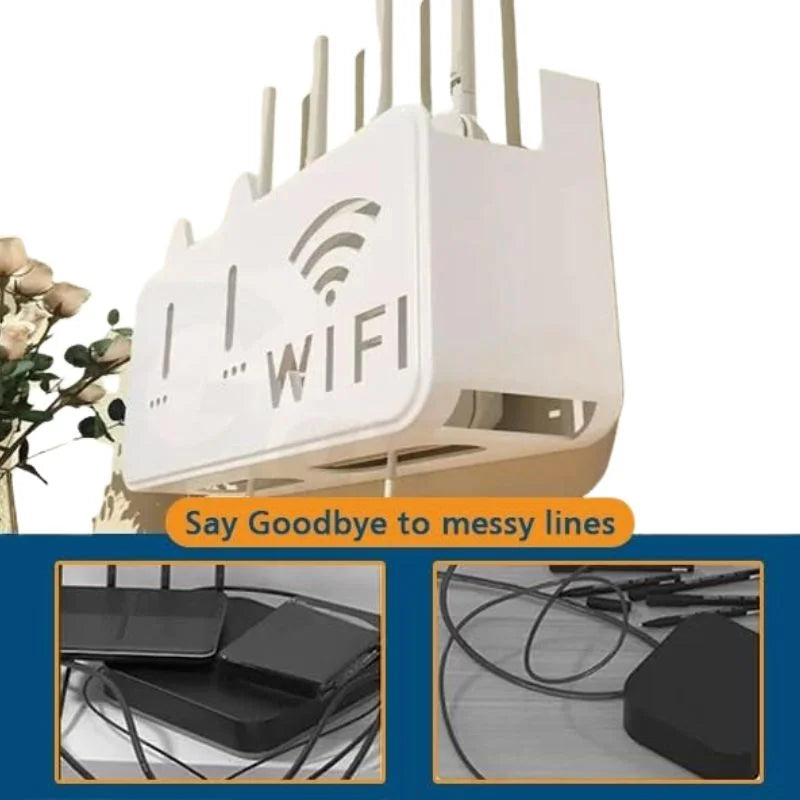 White WiFi Router Storage Box & Wall Mount Shelf Universal Cable Organizer YMDS