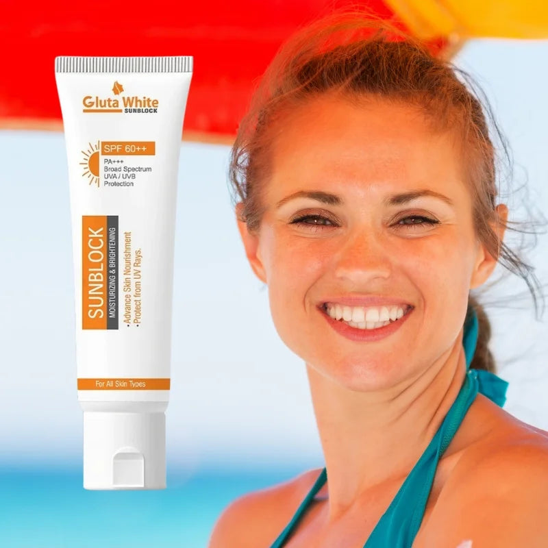 Gluta White SunBlock SPF 60 | Moisturizing & Brightening Sunscreen for All Skin Types YMDS